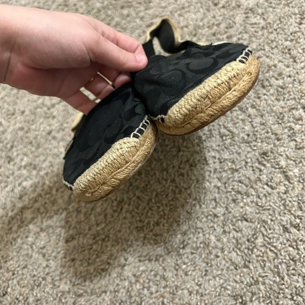Coach Rayanne Sling Flat Espadrille Black Women's Size 8 Fabric Summer Signature